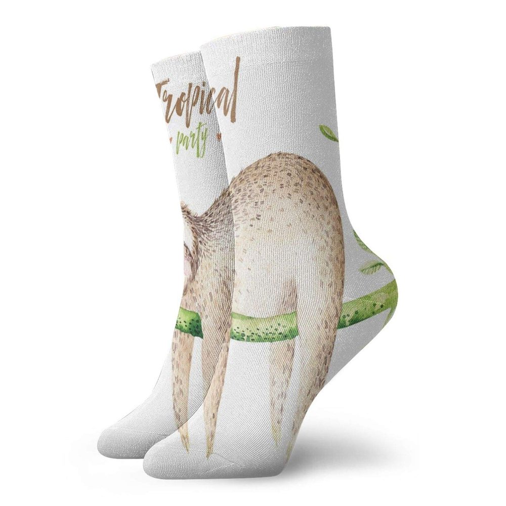 GULTMEE Fashion Compression Socks,Young Animal Sleeping On Palm Branch Happy Dreams Wildlife Nature Watercolor,Performance Polyester Cushioned Athletic Crew Socks for Running,Athletic, -12 inch