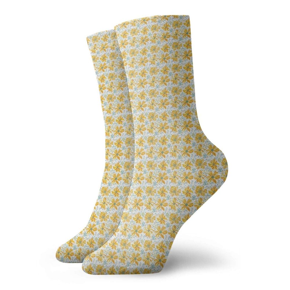 GULTMEE Fashion Compression Socks,Creative Design Pattern With Abstract Stylized Pretty Flowers,Performance Polyester Cushioned Athletic Crew Socks for Running,Athletic, -12 inch