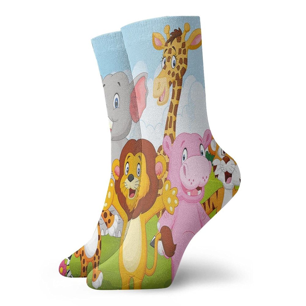 Nursery Funny Compression Socks Women and Men,Comic African Savannah Animals Playful Friendly Safari Jungle Happy Wildlife Nature,Best for Circulation,Running,Athletic,Nurse,Travel,Multicolor -12 inch