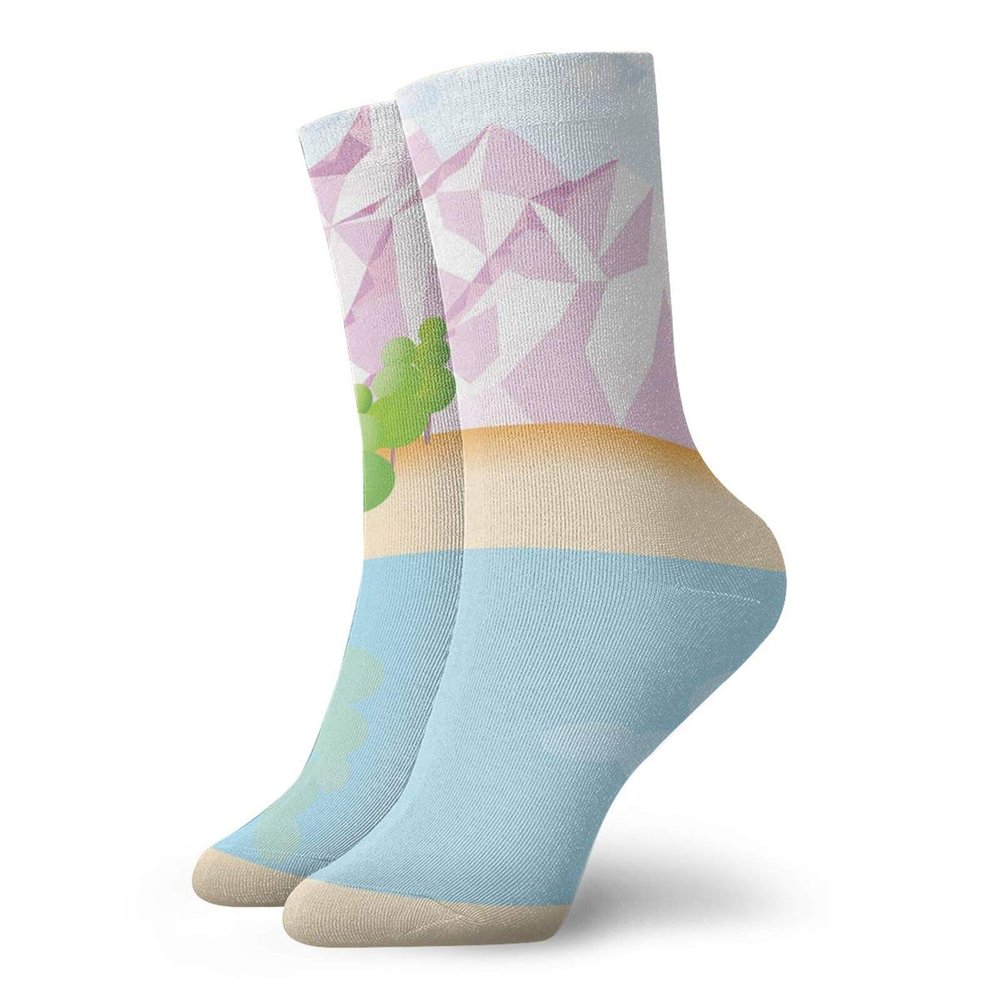 GULTMEE Fashion Compression Socks,Polygonal Mountains Trees Pond Pastel Colors,Performance Polyester Cushioned Athletic Crew Socks for Running,Athletic, -12 inch