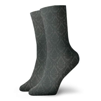 GULTMEE Dark Grey Funky Colorful Cushion Sport Socks,Ancient Damask Motifs Victorian Vintage Revival,Athletic Cushioned Running Performance Crew Socks For Men/Women,Black Grey -12 inch