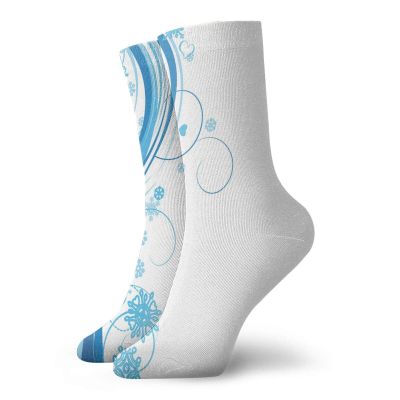 Snowflake Fashion Compression Socks,Swirls And Curves With Snow And Heart Shapes Abstract Winter,Performance Polyester Cushioned Athletic Crew Socks for Running,Athletic,Blue Pale Blue White -12 inch