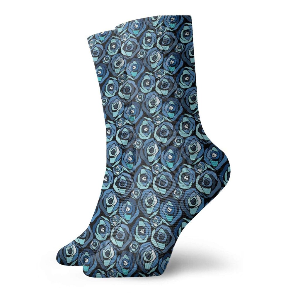 GULTMEE Funny Compression Socks Women and Men,Modernistic Abstract Floral Pattern With Aqua Color Palette Rose Petals Bloom,Best for Circulation,Running,Athletic,Nurse,Travel, -12 inch