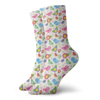 Fashion Compression Socks,Birds Heart Flowers And Butterflies Pattern In Cartoon Style Romantic Wedding Inspired,Performance Polyester Cushioned Athletic Crew Socks for Running,Athletic, -12 inch