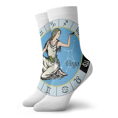 GULTMEE Funny Compression Socks Women and Men,Astrological Zodiac Sign With Woman Holding Her Hand Up With Cool White Dress Flowers,Best for Circulation,Running,Athletic,Nurse,Travel, -12 inch