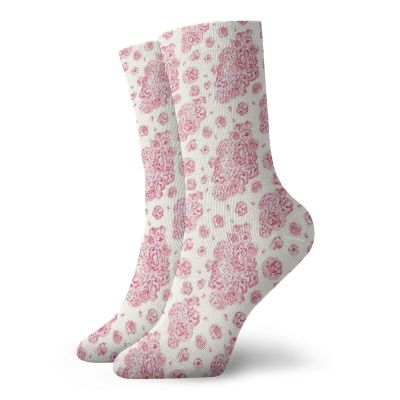 GULTMEE Coral Funky Colorful Cushion Sport Socks,Peonies English Roses Victorian Bouquet Corsage,Athletic Cushioned Running Performance Crew Socks For Men/Women,Light Pink Dark Coral White -12 inch