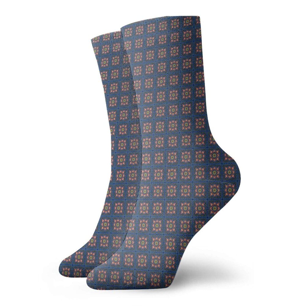 GULTMEE Funny Compression Socks Women and Men,Repeating Dark Tones Traditional Oriental Flowers In Squares,Best for Circulation,Running,Athletic,Nurse,Travel, -12 inch