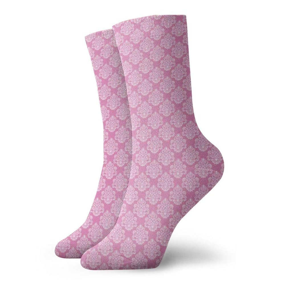 GULTMEE Funky Colorful Cushion Sport Socks,Intricate Flower Motifs Artistic Petals And Leaves Retro Renaissance Tile,Athletic Cushioned Running Performance Crew Socks For Men/Women, -12 inch