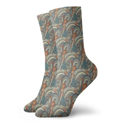 Ethnic Funny Compression Socks Women and Men,Authentic Pattern In Contrast Vivid Tones Mystical Icons Image,Best for Circulation,Running,Athletic,Nurse,Travel,Avocado Green And Petrol Blue -12 inch