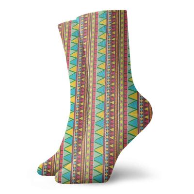 Fashion Compression Socks,Tribal Geometric Pattern With Vertical Stripes And Zigzags Colorful Doodle Art Style,Performance Polyester Cushioned Athletic Crew Socks for Running,Athletic, -12 inch