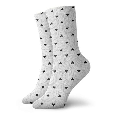 Hearts Funny Compression Socks Women and Men,Soft Floral Arrangement Background With Flowers Swirls With Little Hearts,Best for Circulation,Running,Athletic,Nurse,Travel,Black Silver White -12 inch