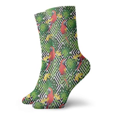 GULTMEE Parrots Funky Colorful Cushion Sport Socks,Jungle Birds In Foliage Exotic Leaves,Athletic Cushioned Running Performance Crew Socks For Men/Women,Multicolor -12 inch