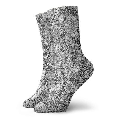 GULTMEE Funky Colorful Cushion Sport Socks,Floral Arrangement With Variety Of Flowers In Black And White Simple Artwork Print,Athletic Cushioned Running Performance Crew Socks For Men/Women, -12 inch