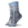 Farmhouse Fashion Compression Socks,Epic Winter Landscape With Snowy Pine Trees In Switzerland Woods Print,Performance Polyester Cushioned Athletic Crew Socks for Running,Athletic,White Green -12 inch view 1