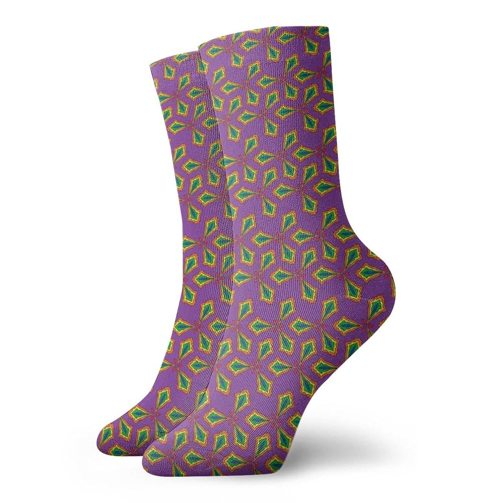 GULTMEE Fashion Compression Socks,Geometric Shapes On Purple Shaded Background Colorful Sixties Inspired Design,Performance Polyester Cushioned Athletic Crew Socks for Running,Athletic, -12 inch