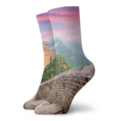 GULTMEE Funny Compression Socks Women and Men,Fantasy Sky On Cultural Architecture Section Surrounded By Grassland Print,Best for Circulation,Running,Athletic,Nurse,Travel, -12 inch