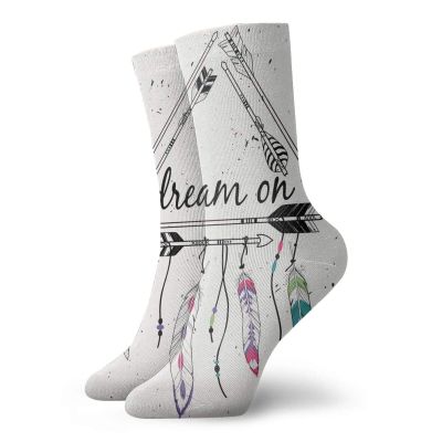 GULTMEE Fashion Compression Socks,Boho Style Arrows Triangle Shape Dream Hand Writing Feathers,Performance Polyester Cushioned Athletic Crew Socks for Running,Athletic, -12 inch