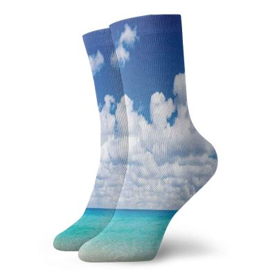 Fashion Compression Socks,Paradise Beach Tropical Hawaiian Exotic Sky Color With Clouds Scenery,Performance Polyester Cushioned Athletic Crew Socks for Running,Athletic, -12 inch