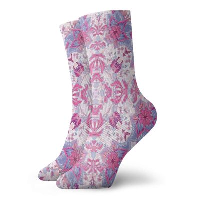 Mauve Decor Funky Colorful Cushion Sport Socks,Arabesque Boho Ethnic Middle Eastern Persian Floral Oriental Old,Athletic Cushioned Running Performance Crew Socks For Men/Women,Pink Light Blue -12 inch