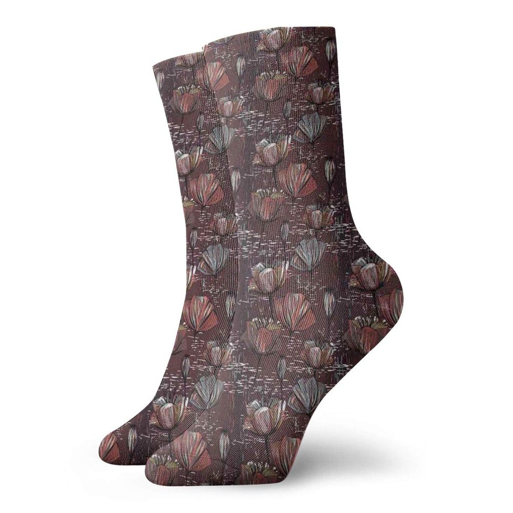 GULTMEE Fashion Compression Socks,Murky Grunge Blooms Rainy Classic Floral Background Pastel Motifs,Performance Polyester Cushioned Athletic Crew Socks for Running,Athletic, -12 inch