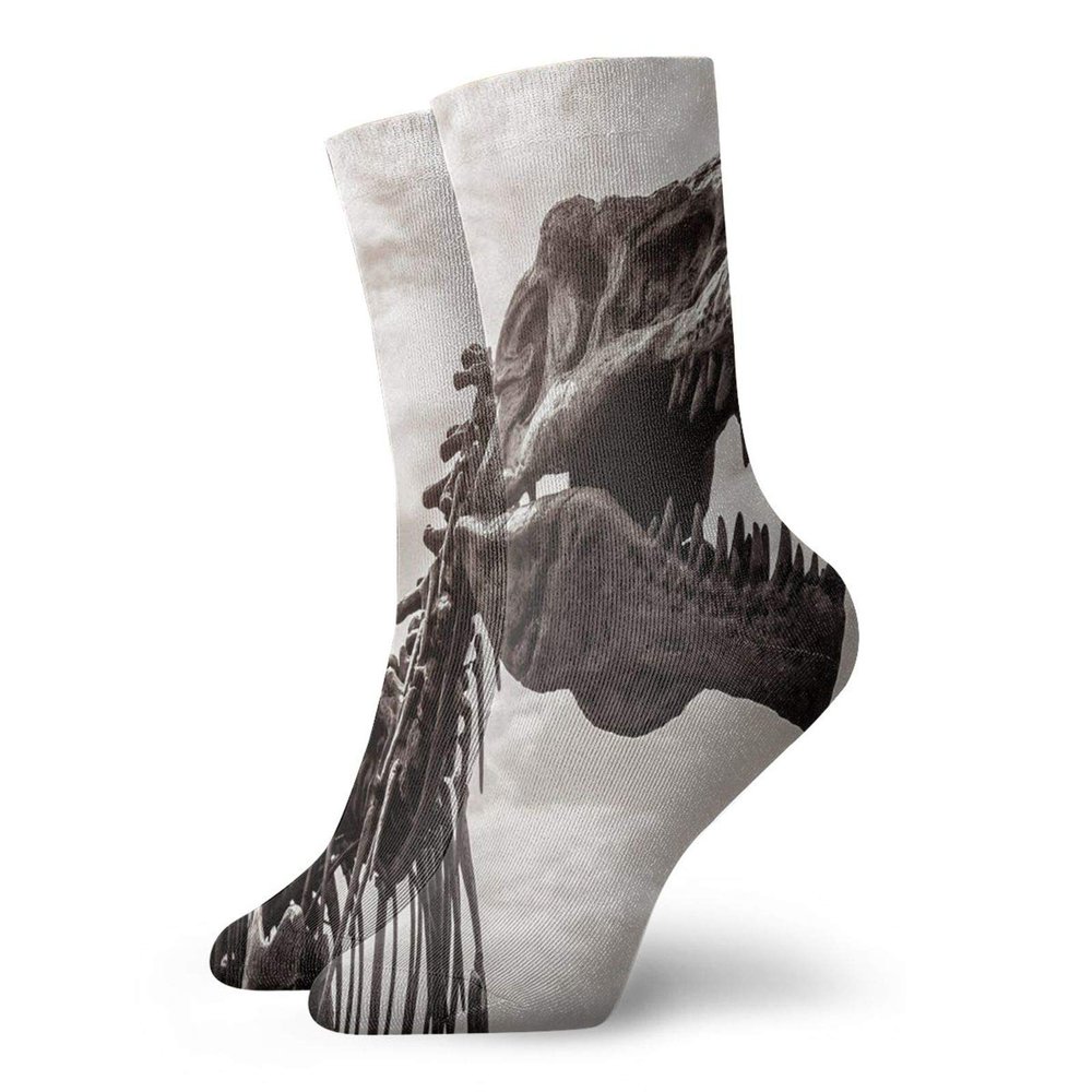 GULTMEE Funky Colorful Cushion Sport Socks,Tyrannosaurus Rex Remains Photo Tilt Shot With Dramatic Cloudy Sky,Athletic Cushioned Running Performance Crew Socks For Men/Women, -12 inch