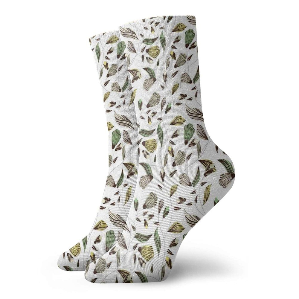 GULTMEE Floral Fashion Compression Socks,Earth Tones Bouquet Beauty Autumn Nature,Performance Polyester Cushioned Athletic Crew Socks for Running,Athletic,Dark Brown Fern Green Yellow -12 inch