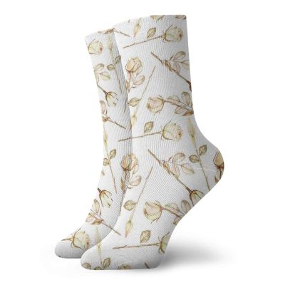 Funky Colorful Cushion Sport Socks,Summer Theme Sepia Roses With Leaves And Branches Nature Botanical Design Art Print,Athletic Cushioned Running Performance Crew Socks For Men/Women, -12 inch