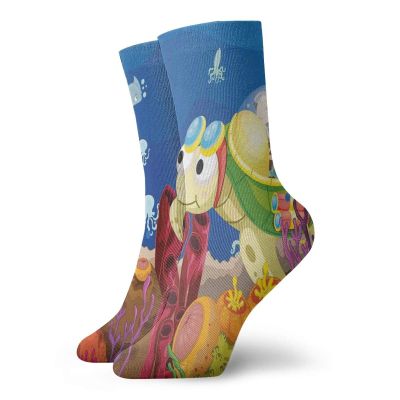 GULTMEE Funny Compression Socks Women and Men,Funny Cartoon Character Carrying Kids Underwater Coral Reef Octopus Nursery Design,Best for Circulation,Running,Athletic,Nurse,Travel, -12 inch