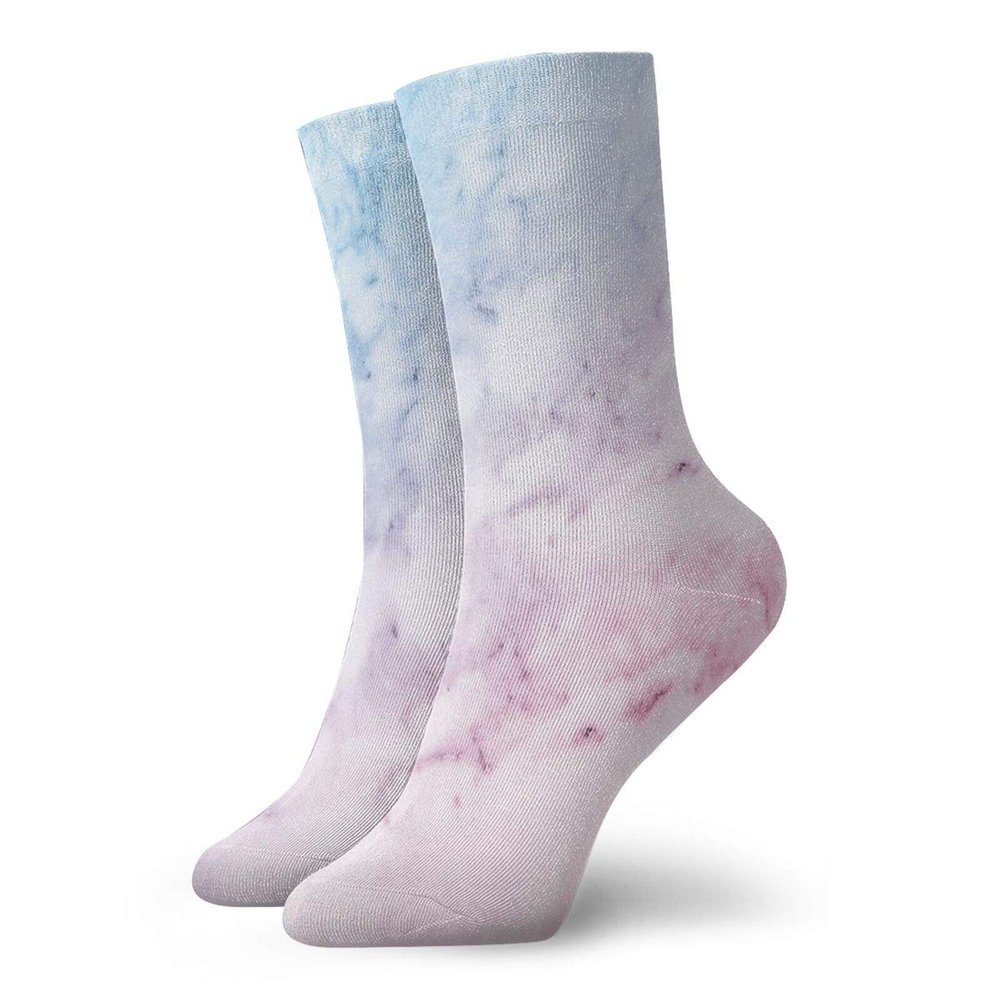 Marble Fashion Compression Socks,Pastel Toned Cloudy Hazy Crack Lines Stained Antique Shabby Chic,Performance Polyester Cushioned Athletic Crew Socks for Running,Athletic,Light Blue Baby Pink -12 inch