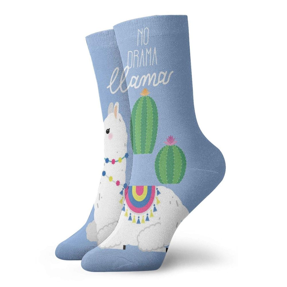 GULTMEE Funny Compression Socks Women and Men,Funny No Drama Llama Lettering With Cactus And Ethnic Animal,Best for Circulation,Running,Athletic,Nurse,Travel, -12 inch