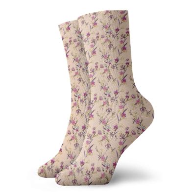GULTMEE Floral Funky Colorful Cushion Sport Socks,Delicate Exotic Oriental Flowers Blooming On,Athletic Cushioned Running Performance Crew Socks For Men/Women,Pale Peach Dark Magenta Violet -12 inch