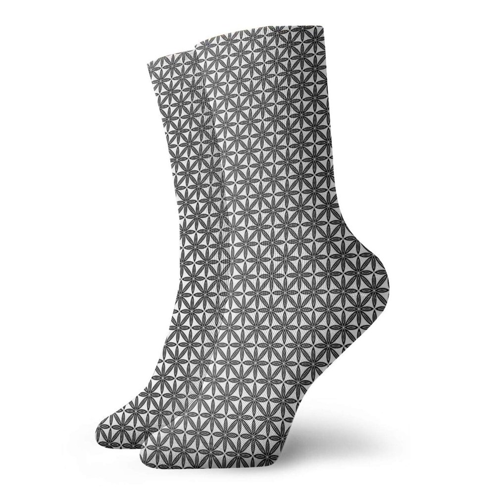 GULTMEE Funky Colorful Cushion Sport Socks,Continuous Connected Flowers Design On A Plain Background Classic Vibes,Athletic Cushioned Running Performance Crew Socks For Men/Women, -12 inch