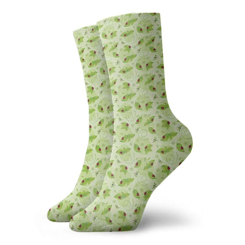 GULTMEE Funky Colorful Cushion Sport Socks,Ladybugs On Leaves With Abstract Dragonflies Seasonal Foliage,Athletic Cushioned Running Performance Crew Socks For Men/Women, -12 inch