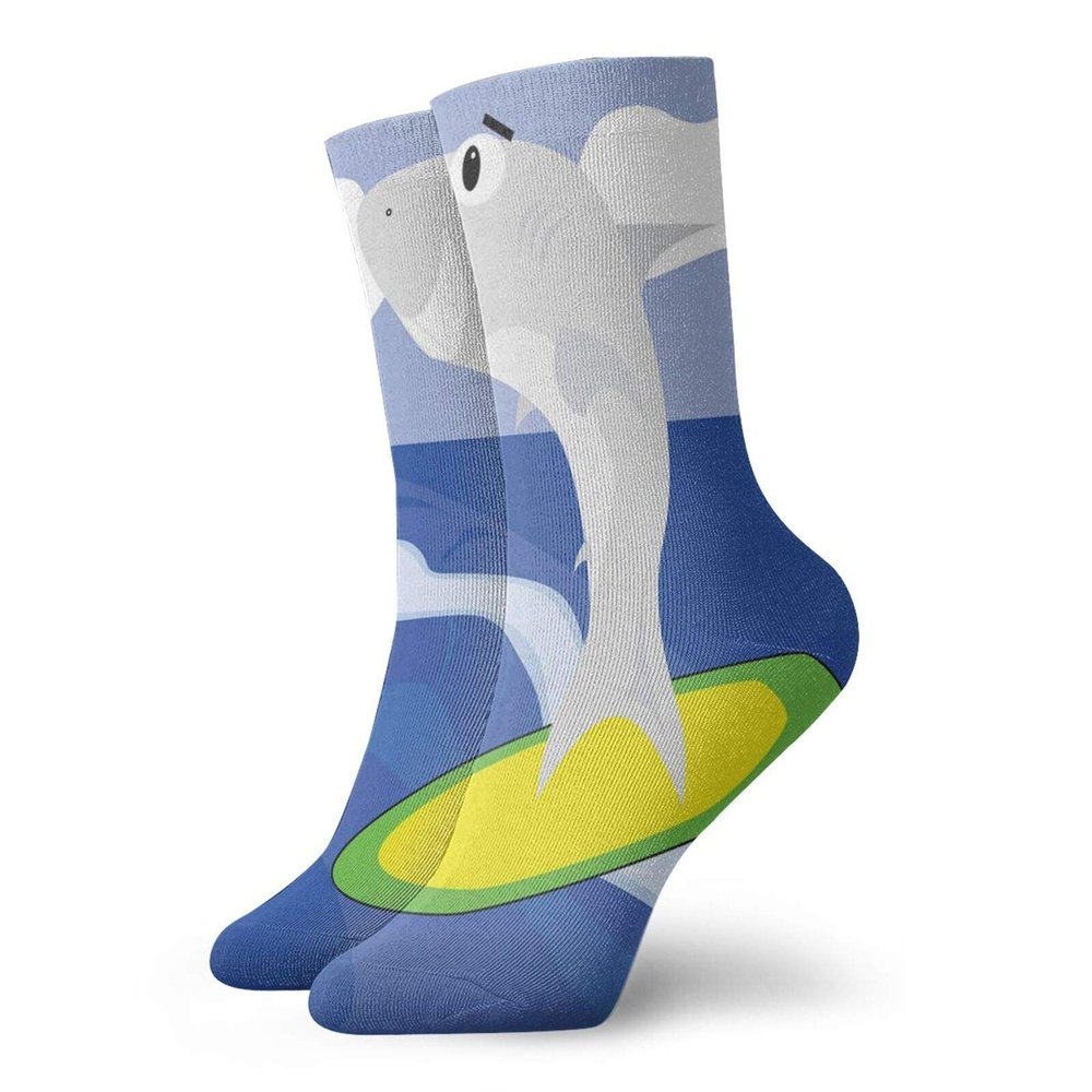GULTMEE Funny Compression Socks Women and Men,Demonstration Of A Shark On A Surfboard In The Ocean,Best for Circulation,Running,Athletic,Nurse,Travel, -12 inch