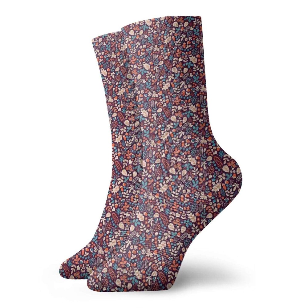 Fashion Compression Socks,Pattern With Autumn Leaves Berries Poppies And Acorns Fall Season Foliage Theme Print,Performance Polyester Cushioned Athletic Crew Socks for Running,Athletic, -12 inch