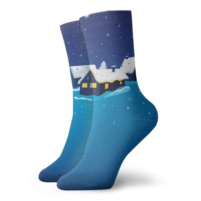 GULTMEE Fashion Compression Socks,Snowy Small Town Snowflakes Season Cozy Village Print,Performance Polyester Cushioned Athletic Crew Socks for Running,Athletic, -12 inch