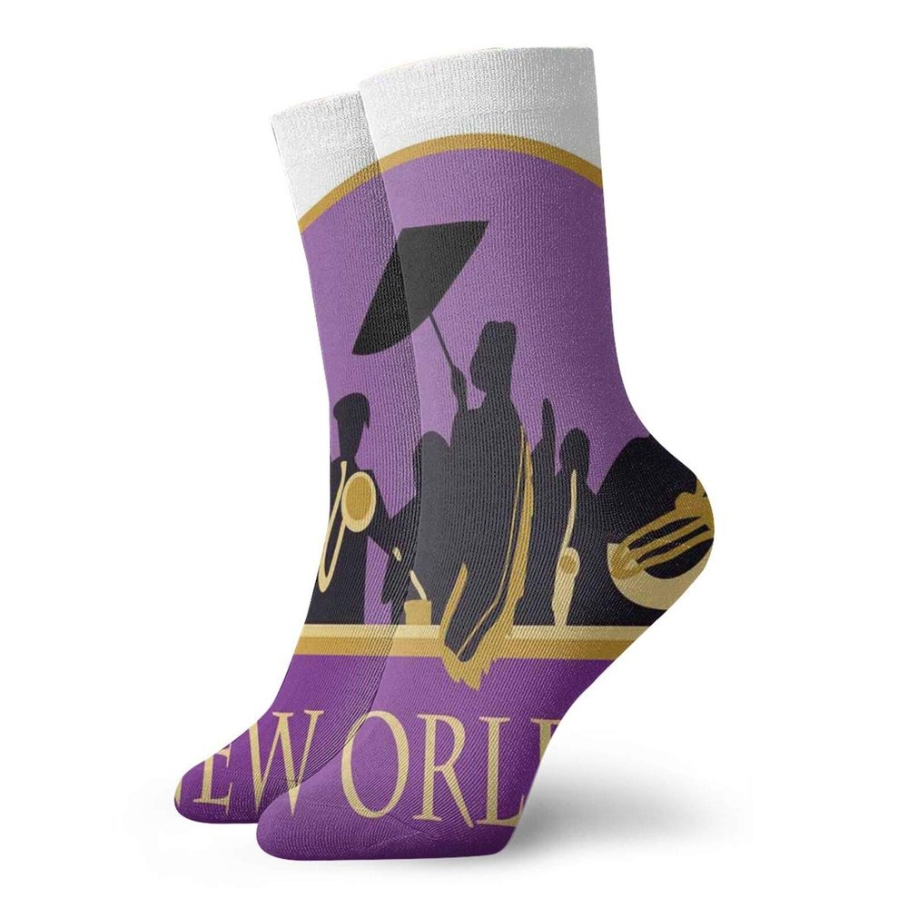 GULTMEE Fashion Compression Socks,French Quarter Band With Jazz Trumpet Saxophone And Brass,Performance Polyester Cushioned Athletic Crew Socks for Running,Athletic, -12 inch