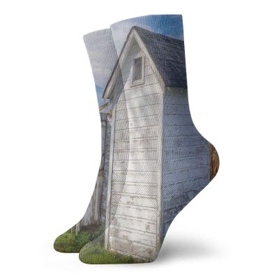 GULTMEE Funny Compression Socks Women and Men,Country Farm Life Cottage With Wheat And Grass Under Sky Image,Best for Circulation,Running,Athletic,Nurse,Travel, -12 inch