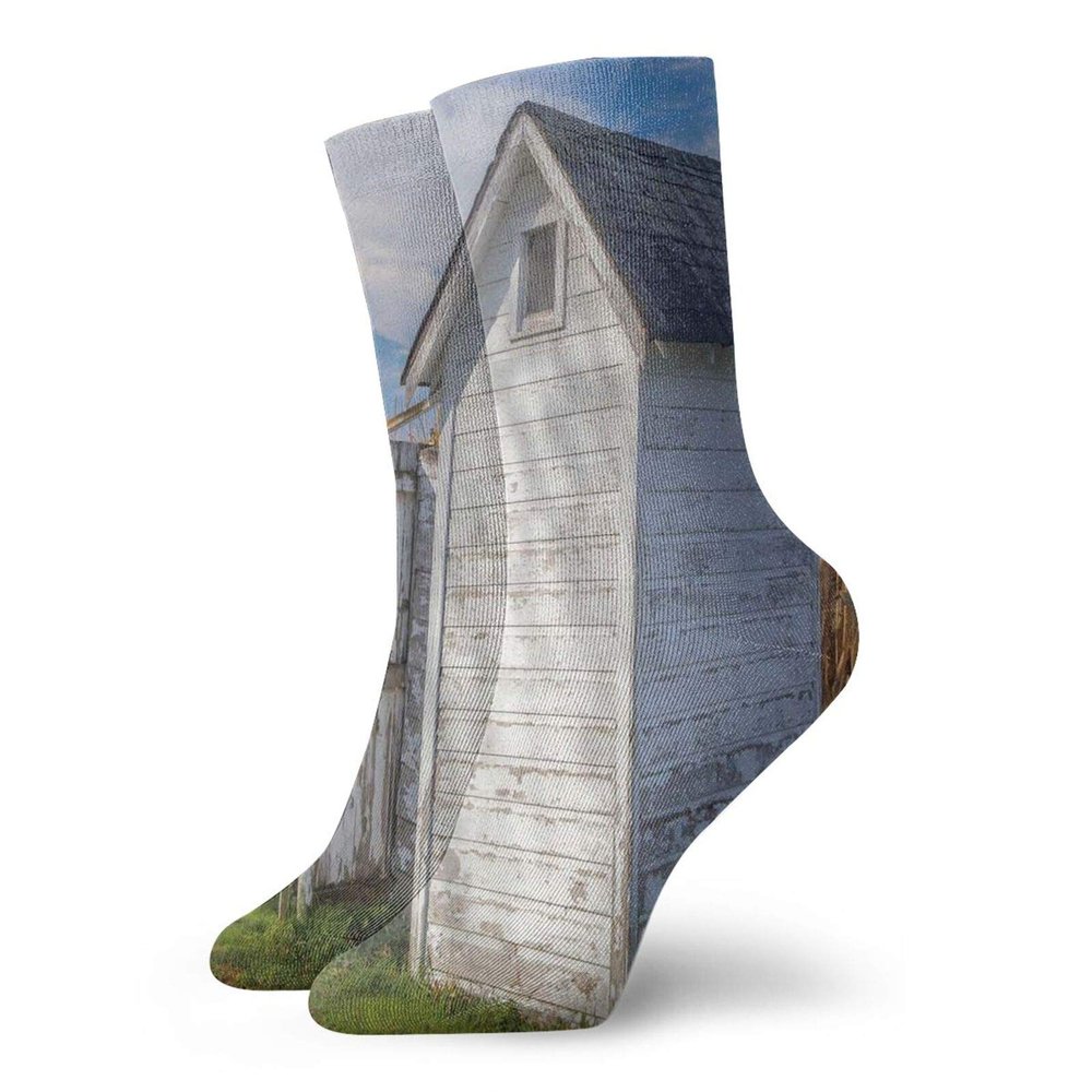 GULTMEE Funny Compression Socks Women and Men,Country Farm Life Cottage With Wheat And Grass Under Sky Image,Best for Circulation,Running,Athletic,Nurse,Travel, -12 inch