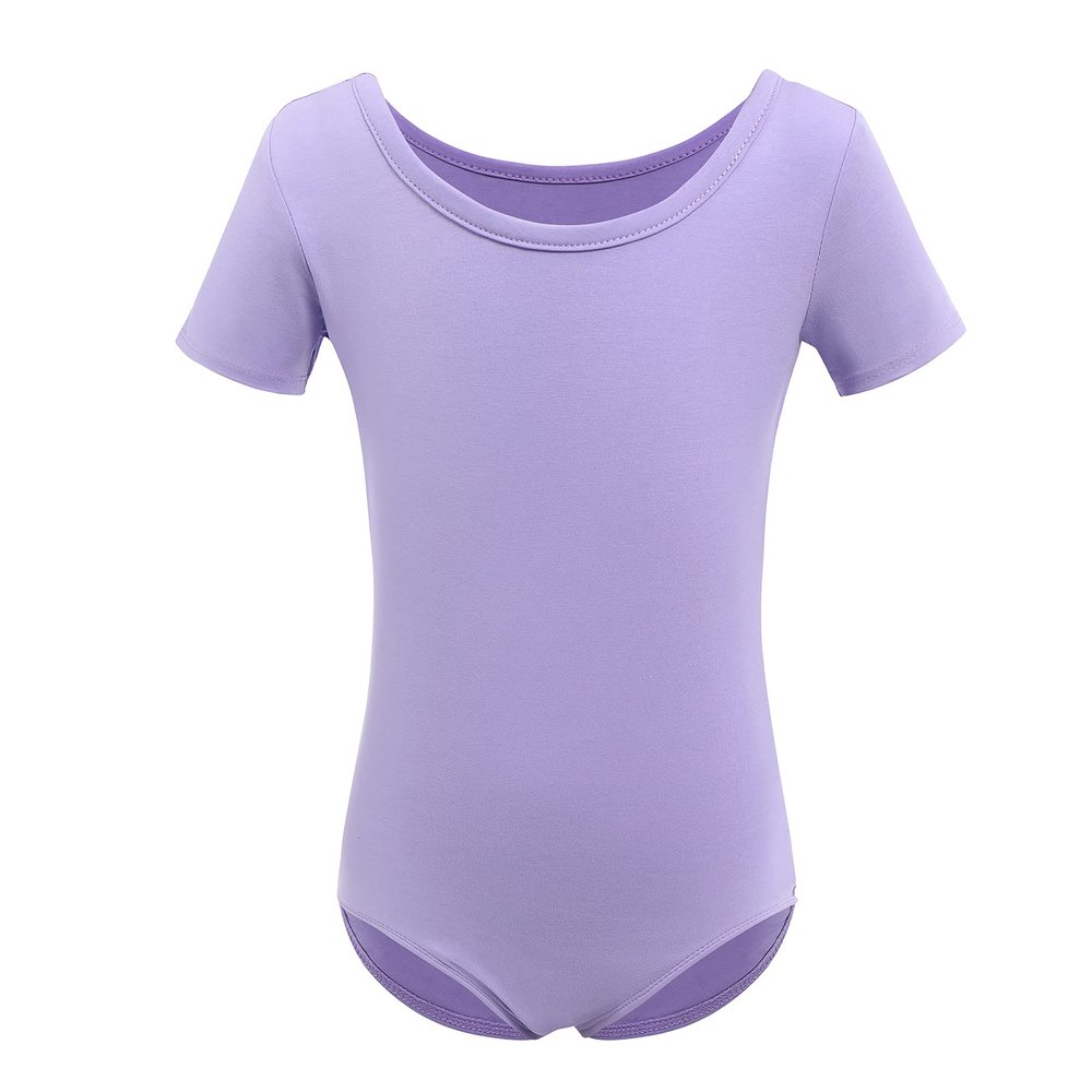Gymnastics Ballet Dance Leotards for Toddler Girls Short Sleeve Ballet Leotard Top Athletic Training Unitards Ballerina Dancewear for Kids Ballet Tutu Skirted Dress Princess Costume Purple 6-7 Years