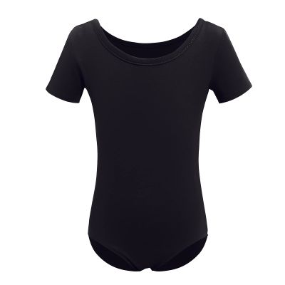 Gymnastics Ballet Dance Leotards for Toddler Girls Short Sleeve Ballet Leotard Top Athletic Training Unitards Ballerina Dancewear for Kids Ballet Tutu Skirted Dress Princess Costume Black 6-7 Years