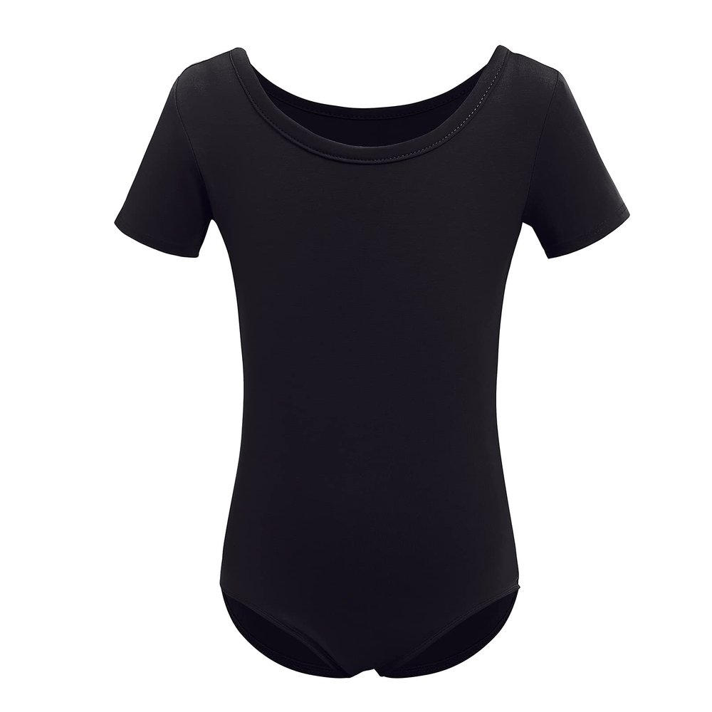 Gymnastics Ballet Dance Leotards for Toddler Girls Short Sleeve Ballet Leotard Top Athletic Training Unitards Ballerina Dancewear for Kids Ballet Tutu Skirted Dress Princess Costume Black 6-7 Years