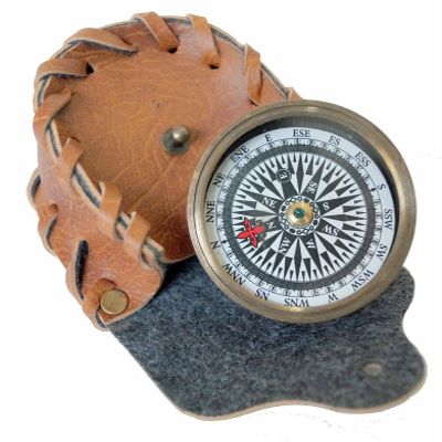Antique Style Brass Marine Flat 2" Compass with Leather Case Vintage Item Gift