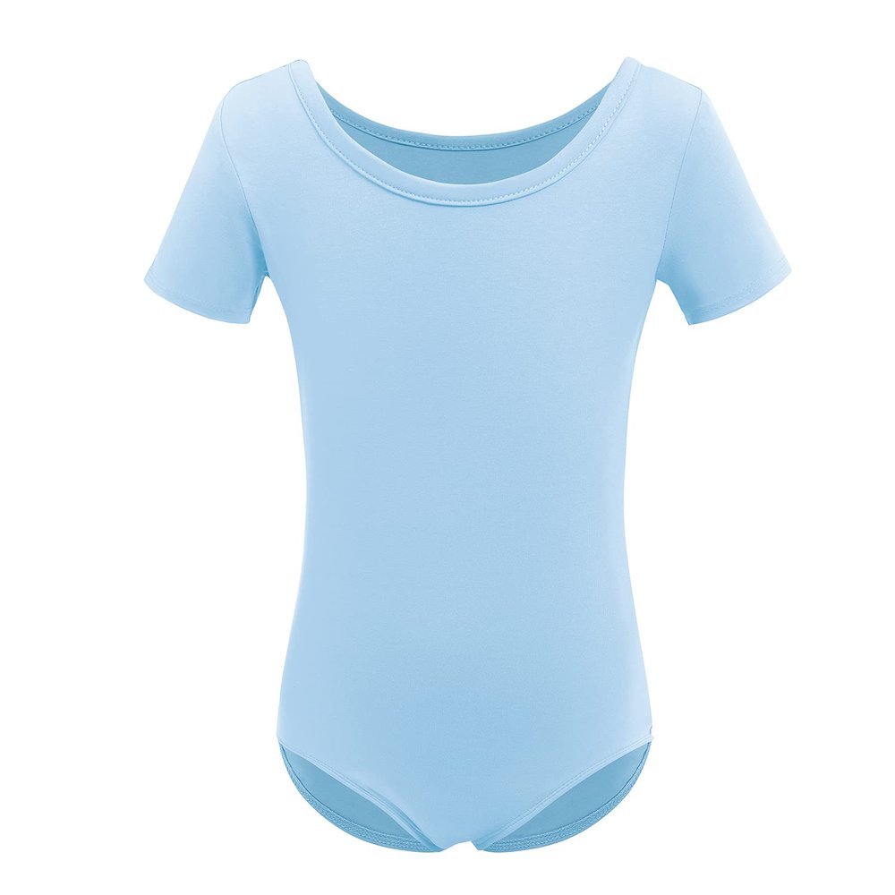 Gymnastics Ballet Dance Leotards for Toddler Girls Short Sleeve Ballet Leotard Top Athletic Training Unitards Ballerina Dancewear for Kids Ballet Tutu Skirted Dress Princess Costume Blue 7-8 Years