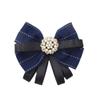 FASELE Pearl Bow Brooch Pre Tied Neck Tie Brooch Pin Clip Ribbon Plaid Bow Tie for Women Wedding Party Navy Blue view 1