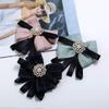 FASELE Pearl Bow Brooch Pre Tied Neck Tie Brooch Pin Clip Ribbon Plaid Bow Tie for Women Wedding Party Navy Blue view 2