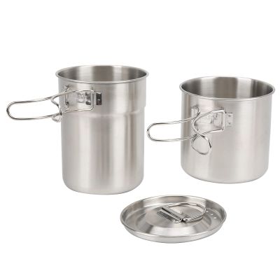 2Pcs Camping Mug Foldable Stainless Steel Cup with Lid for Open Fire Direct Flame for Backpacking/Hiking/Camping Outdoor Catering