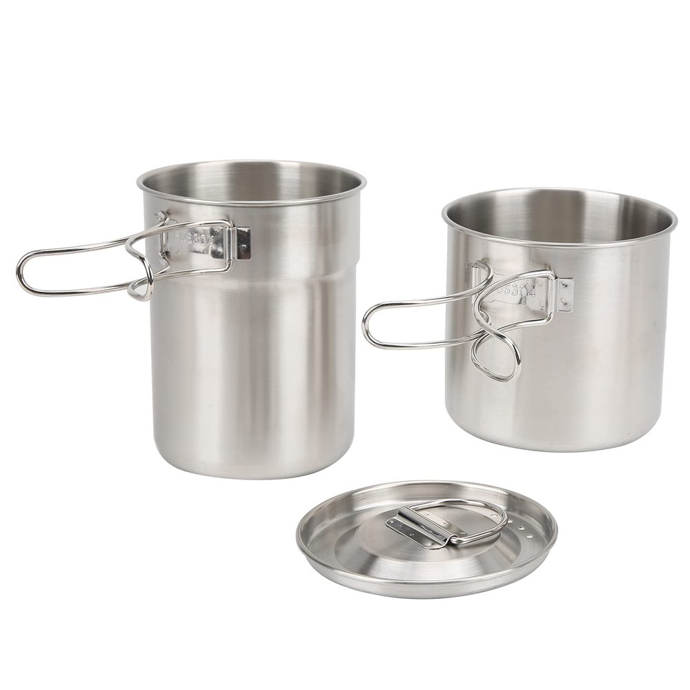 2Pcs Camping Mug Foldable Stainless Steel Cup with Lid for Open Fire Direct Flame for Backpacking/Hiking/Camping Outdoor Catering