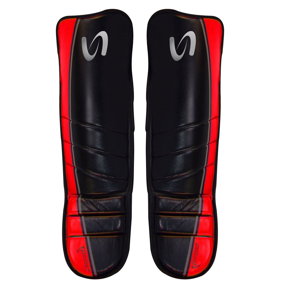 Ultimate - Cobra Shin Instep Guard Genuine Leather for Boxing MMA Muay Thai Training (S/M, Red / Black)