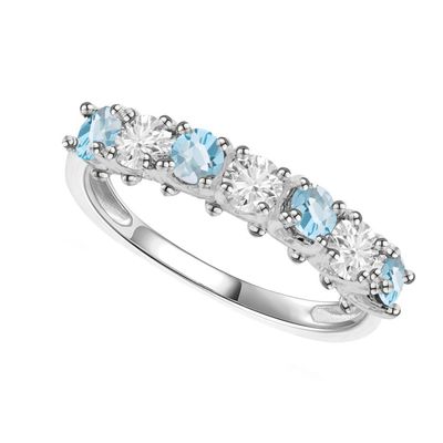 Tirafina Blue Topaz and Lab-Created White Sapphire Band Ring, Alternating Stones, Sterling Silver, (3.5mm stone)